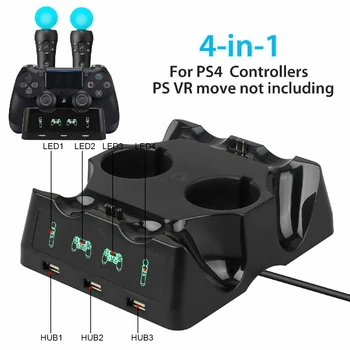Už PS4 PS Move VR PSVR Kreiptuką Gamepads 4 1 Controller Charging Dock Įkroviklio Stovas PS VR Perkelti PS 4 Žaidimai, Priedai