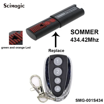 Už Sommer 434.42 mhz nuotolinio valdymo garažo durų atidarytuvas 4 kanalų SOMMER valdytojas žalia ir oranžinė LED siųstuvas geležinkelių kodas