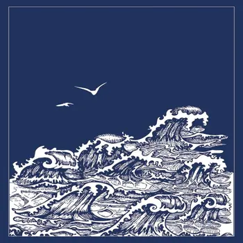 Užuolaidų Marina su Baltu Konturu ir Bangos, Žuvėdros, ant Tamsiai Mėlyno Fono Iliustracija Spausdinti