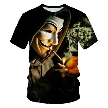 V žodis vendetta vyrų 3D atspausdintas vyriški T-shirt klounas veido atsitiktinis O-apykaklės vyrų klounas T-shirt vyrams hip-hop ' o drabužių