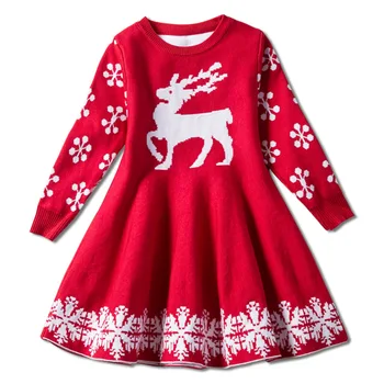 Vaikai bjaurusis kalėdų džemperis-Suknelė elnių Drabužius vaikiška mergaitė kalėdų suknelė Mergaitėms Megztos Snaigės Žiemą Suknelės Mergaitėms
