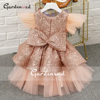 Vaikai Blizgučiai China Garsenybių Suknelės China Bow Tiulio Sluoksniu, Gėlių Mergaičių Suknelės Blizga Mergina Gimimo Diena Dress Naujųjų Metų 2021