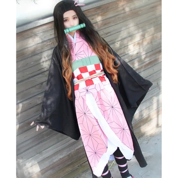 Vaikai Demon Slayer Kimetsu nr. Yaiba Kamado Nezuko Pilnas Komplektas Cosplay Kostiumų Kūdikių Mergaičių Rožinės spalvos Kimono Vaikų Helovinas Kostiumai