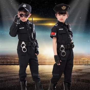 Vaikai Helovinas Eismo Specialiųjų Policijos Kostiumai Vaikams Berniukams Armijos Policininkų Cosplay Drabužių Rinkiniai Šalies Karnavalas Policijos Uniformą