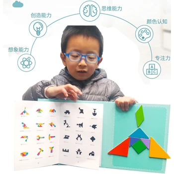 Vaikai Magnetinė 3D Dėlionė, Dėlionės Tangram Knygos Švietimo Ankstyvo Mokymosi Žaislas Kūdikiui Montessori Mediniai Galvoju, Mokymo, Vaikų Žaidimų