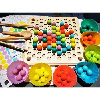 Vaikai Medienos Multi-funkcija Granulių Įspūdį Žaislas Montessori Įrašą, Granules, Medinės 3D Puzzle Karoliukai Švietimo Žaislas