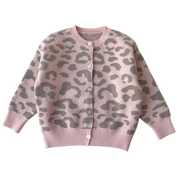 Vaikai Vaikai Megztinis Rudenį, Pavasarį Baby Girl Cardigan Leopardas Spausdinti Atsitiktinis Tirštėti Viršutiniai drabužiai Kailio Drabužius, 1-10T