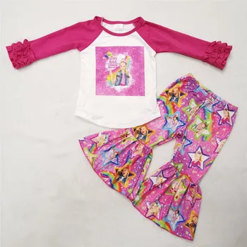 Vaikams mergaitėms ilgomis rankovėmis raglan Valentino dizaino varpas nuosėdos kelnes 2vnt vaikai vaikai, rožinė spalva, komplektai, vaikiška drabužių rinkiniai