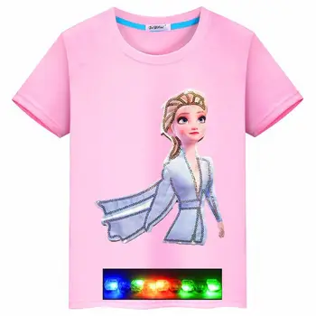 Vaikų drabužiai 2020 naujų karšto animacinių filmų spalvinga, ryški mergina medvilnės princesė medvilnės marškinėliai vibracijos LED trumpas rankovės