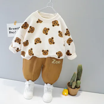 Vaikų drabužiai kūdikiams ilgomis rankovėmis dviejų dalių komplektas 1-4 metų mergaitė, pavasarį ir rudenį naujų animacinių filmų laisvalaikio sportinis kostiumas