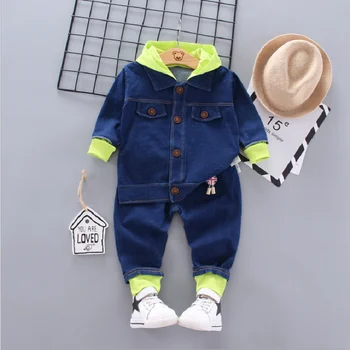 Vaikų drabužiai Nustatyti rudens sporto berniukas kostiumas Bamblys atitiktų naujus vaikams ilgomis rankovėmis džinsinio audinio medvilnės baby Gobtuvu kaubojus striukė 1-5Y