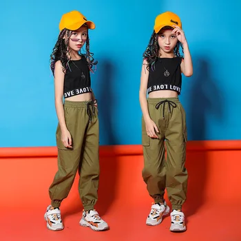 Vaikų Hip-Hop Drabužių Juoda Viršuje Pasėlių Liemenė Veikia Atsitiktinis Kelnės Mergaitėms Džiazo Šokio Kostiumai Pramoginių Šokių Drabužiai Dėvėti