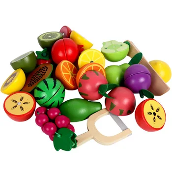 Vaikų mediniai apsimesti žaisti namuose žaislas magnetinio supjaustyti vaisiai daržovės krepšelį žaislai modeliavimas virtuvės maisto švietimo žaislas