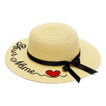 Vaikų Suaugusiųjų Saulės Skrybėlę Siuvinėjimo Asmeninį LOGOTIPĄ Jūsų Vardas Didelis Kraštų Šiaudų Skrybėlę Lauko Paplūdimio skrybėlę Vasarą Bžūp