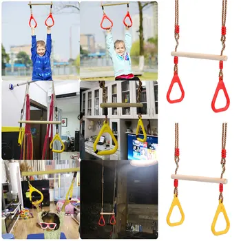Vaikų Trapecijos Sūpynės Multi-funkcija Medinių žaislų rinkinys Su Plastikiniais Žiedais, Gimnastikos Žiedas