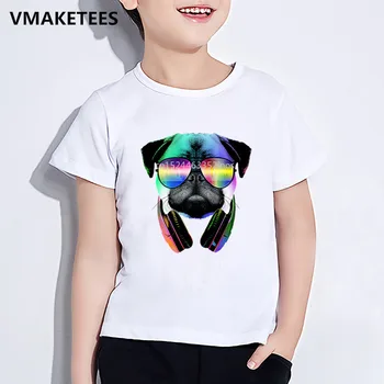Vaikų Vasaros trumpomis Rankovėmis Mergaičių ir Berniukų marškinėliai Vaikams Cool DJ Cat/Pug/Panda Print T-shirt Gyvūnų Juokinga, vaikiški Drabužiai
