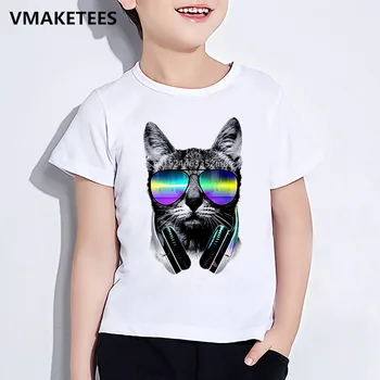 Vaikų Vasaros trumpomis Rankovėmis Mergaičių ir Berniukų marškinėliai Vaikams Cool DJ Cat/Pug/Panda Print T-shirt Gyvūnų Juokinga, vaikiški Drabužiai
