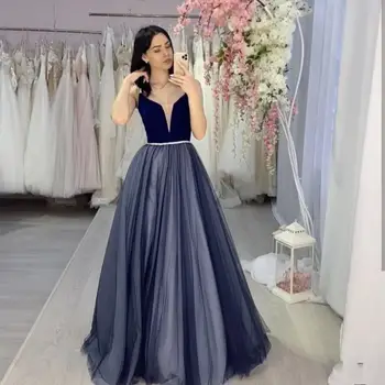 Vakarinę Suknelę 2020-line Prabanga V-Kaklo, Rankovių Oficialų Šalis Suknelė Žavinga Spageti Dirželis Moterų Blue Elegantiškas Užsakymą