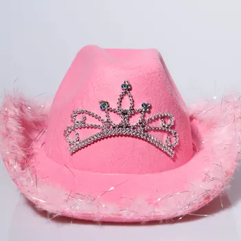 Vakarų Stiliaus Tiara Cowgirl Skrybėlę Moterų Mergina Rožinė Tiara Cowgirl Kaubojaus Skrybėlę Bžūp Atostogų Kostiumas Šalis Skrybėlę