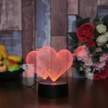 Valentino dienos dovana draugei, 7 Spalvų Kaita, 3D Hologramos Meilė Širdies Lempa USB Akrilo Žibintai jubiliejų žmona pateikti