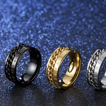 Valily Skandinavų Vikingų Simbolis, Žiedas, Nerūdijančio Plieno, Aukso/Juoda Kubos Link Sukasi Žiedas Vyrams 9mm Grupė vestuvių Žiedai, Papuošalai