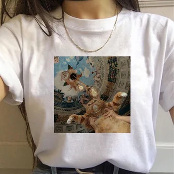 Van Gogh Aliejaus Tapybai Katė Moterų Marškinėliai Meno Grotelės Spausdinti Naujus Mielas Moterų marškinėliai Atsitiktinis Harajuku Marškinėlius Juokinga Ulzzang Grunge