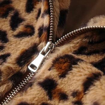 Vangull Moterų Leopard Striukė ilgomis Rankovėmis O-kaklo Spausdinti Užtrauktukas Pasukite Žemyn Apykaklės Pliušinis Striukė Moterims Mados Rudens ir Žiemos Paltai