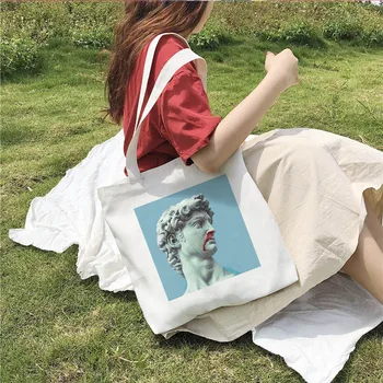 Vaporwave drobė maišelis balta moterų David animacinių filmų derliaus spausdinimo įdomu įstrižainės kryžiaus maišelį hip-hop Japonijos pečių krepšiai