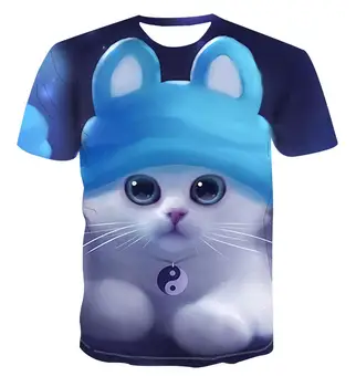 Vasaros 2020 karšto pardavimo atsitiktinis marškinėliai 3D atspausdintas gyvūnų katė apvalios kaklo trumpomis rankovėmis T-shirt patogus laisvi vyrai ir moterys, S-6XL