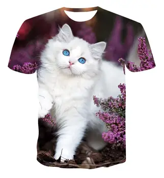 Vasaros 2020 karšto pardavimo atsitiktinis marškinėliai 3D atspausdintas gyvūnų katė apvalios kaklo trumpomis rankovėmis T-shirt patogus laisvi vyrai ir moterys, S-6XL
