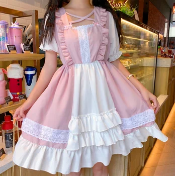 Vasaros Aikštėje Apykaklę, Trumpas Lolita Suknelės Helovinas Gotikos Lankas moteriški drabužiai 2019 Kawaii Lolita dress