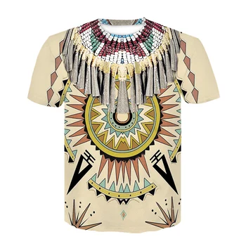 Vasaros Indija Lakota Kaukolė Totem Buffalo Soldier 3D Spausdinimo Etninės Retro Vyrų Apvalios Kaklo Marškinėliai