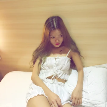 Vasaros Korėjos, Japonijos Sexy Namų Miego Nėrinių Plisuotos Pynimas Mygtuką Spageti Trumpų Pasėlių Viršuje Camis Elastinga Juosmens Hotpant Dviejų Dalių