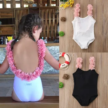 Vasaros Mada Vaikams, Kūdikių Mergaitės 3D Gėlių Susiėmę Kryžiaus Tvarstis maudymosi Kostiumėliai maudymosi kostiumėlį, Maudymosi Kostiumą