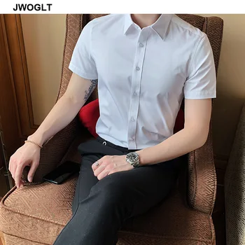 Vasaros Mados Medvilniniai vyriški Laisvalaikio Marškinėliai White Black Mygtuką Slim Fit Trumpą Rankovėmis Camisa Socialinės Masculina 4XL 5XL Palaidinė
