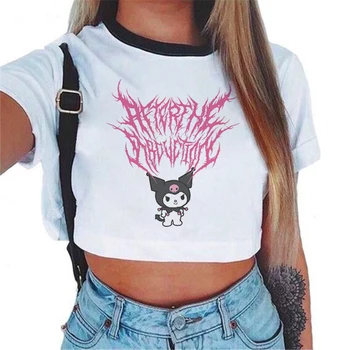 Vasaros Mados Punk Marškinėlius Harajuku Gotikos Seksualus Pasėlių Top Women Marškinėliai Juokinga Hip-Hop ' O-Kaklo marškinėliai Moteriška Nauja Apkarpyti Viršūnes Tees
