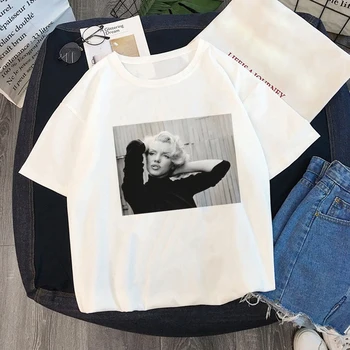 Vasaros Marilyn Monroe Įdomus Mados Atspausdinta Marškinėliai Klaidingą Asmenybės Harajuku Juokinga Atsitiktinis Plonas Britų Stiliaus Viršūnes Moterų Drabužiai