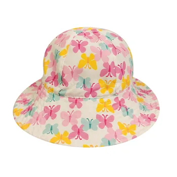 Vasaros Skrybėlę Mergina Sun Beach Rožinė Panama Kibirą Kepurės Su Virvele Platus Kraštų Drugelis Kvėpuojantis Atostogų Lauko Priedą Vaikams