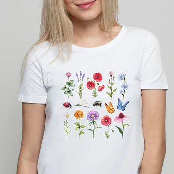 Vasaros Wildflower Grafinis tees viršūnes marškinėlius gėlių vintage marškinėliai moterims Augalų t-shirt 2020 kpop mados Estetinės drabužius femme