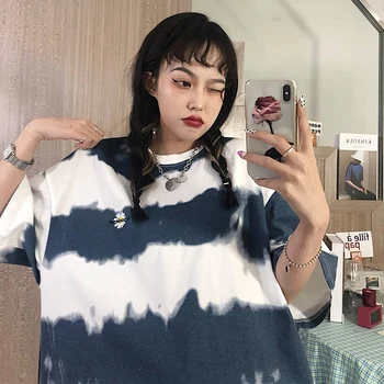 Vasarą Moteris Tshirts Harajuku Dryžuotas Marškinėlius Trumpomis Rankovėmis O-Kaklo Marškinėliai Ulzzang Korėjos Atsitiktinis Negabaritinių Marškinėliai Femme Tee Viršūnės