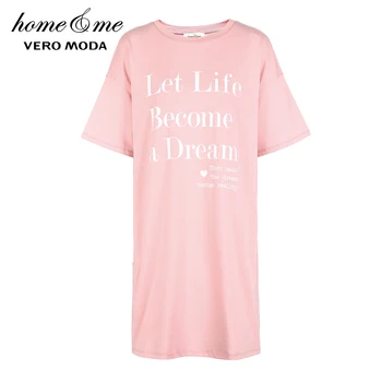 Vero Moda Moterų Medvilnės Laiškas Spausdinti Laisvalaikio Ilgai T-shirt Dress | 318361515
