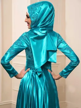 Vestidos De Fiesta Elegantes Saudo Arabija 2021 Naujos Aplikacijos ilgomis Rankovėmis kryklė, žalia 2 Gabalas Skarelė Dubajaus Musulmonų vakarinę Suknelę