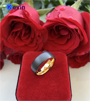 Vestuvių juostoje volframo žiedas vyrams ir moterims su juoda ir aukso spalvos 8mm