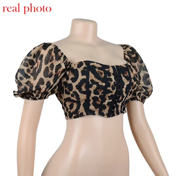 VIBESOOTD Burbulas Rankovės Aikštėje Apykaklės Leopard Viršų ir Palaidinė Marškinėliai Mados Seksualus Moterų Palaidinės, Marškiniai, Elegantiškas Viršūnes Blusas
