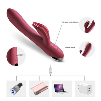 Vibratorius G-spot suaugusiųjų sekso žaislas, 10-speed galingas dildo rabbit vibratorius moters klitorio stimuliacija, masažas USB įkrovimas