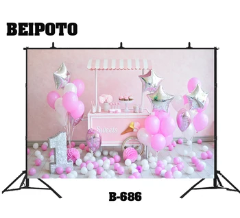 Vienerių metų gimtadienio fone tortas sutriuškinti fono foto studija šaudyti rožinė balionas kūdikio portretas 1 mergina namų dekoro medžiaga