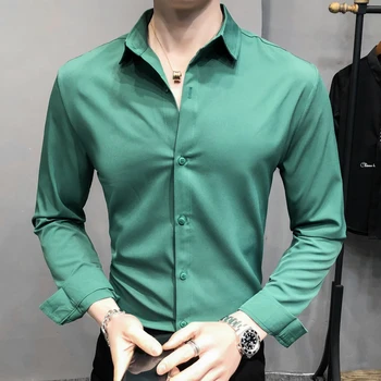Vientisos Spalvos Mens ilgomis rankovėmis Marškinėliai, M-5XL Slim Marškinėliai Britų Marškinėliai Vyrams Suknelė Verslo Atsitiktinis Marškinėliai Raudonos, Žalios korėjos Vyrų Drabužiai