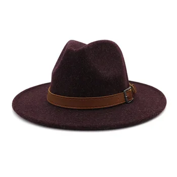 Vilna veltiniai fedora skrybėlės moterims, vyrams, kieta spalva platus kraštų moterų skrybėlės juostos diržo panama džiazo kepurės žiemą, rudenį woolwomen vyrų kepurės