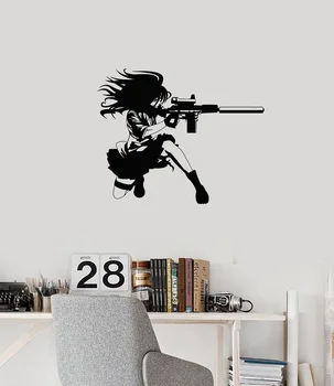 Vinilo sienos aplikacijos anime, manga mergina su ginklų, karo meno, paauglių kambario lipdukas freskos, namų kambarį apdaila QC21