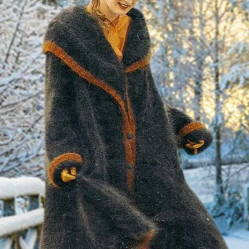 Vintage Mados Šiltas Plius Dydis Outwear Per Kelio Moteris Negabaritinių Kailis